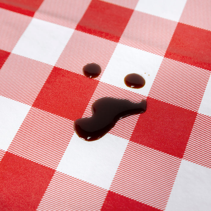 Rectangular Elastic Table Top Cover 30"x48" Waterproof Vinyl Flannel Backing Checkered Design Red close up