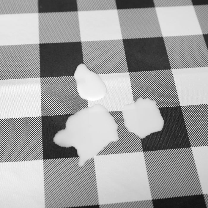 Rectangular tablecloth 60x120 waterproof vinyl flannel backing checkered design black close up