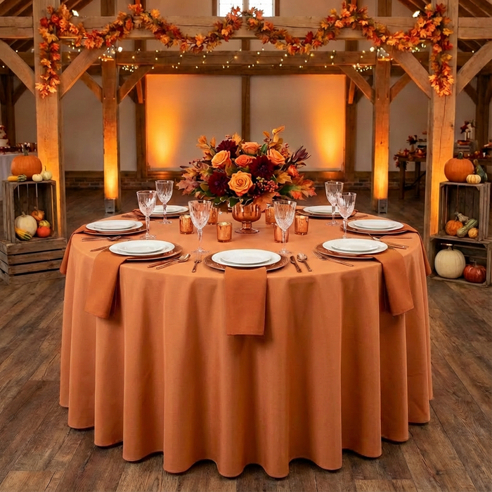 thanksgiving mockup with Round Premium Polyester 132" Tablecloth - Burnt Orange