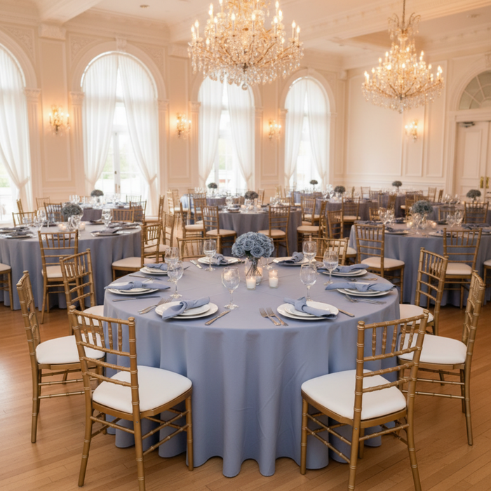 Indoor Wedding Reception – Dusty Blue 132 Round Premium Polyester Tablecloth