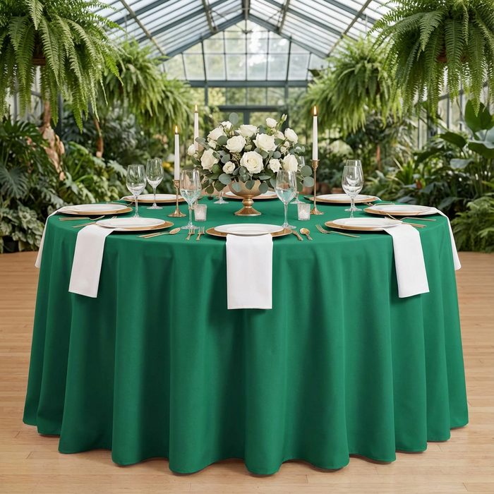 Emerald Green Round Premium Polyester Tablecloth Size: 132 in | Wedding | Event | Wholesale by CV Linens