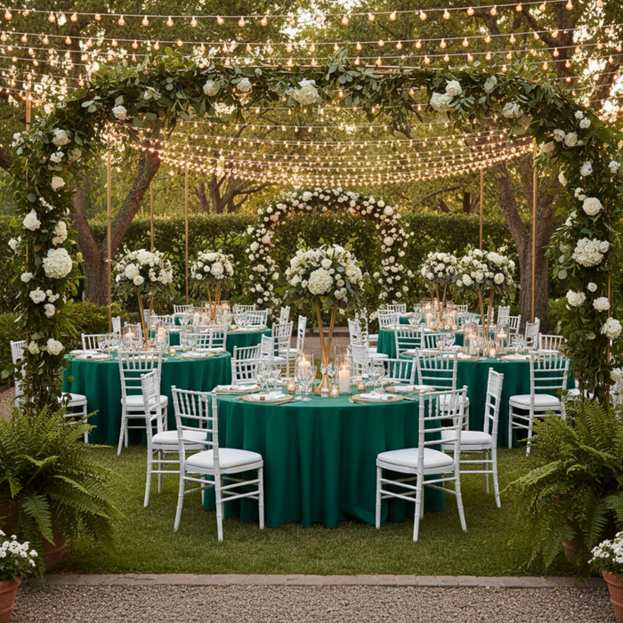 Outdoor Wedding Reception – Emerald Green 132 Round Premoium Polyester Tablecloth