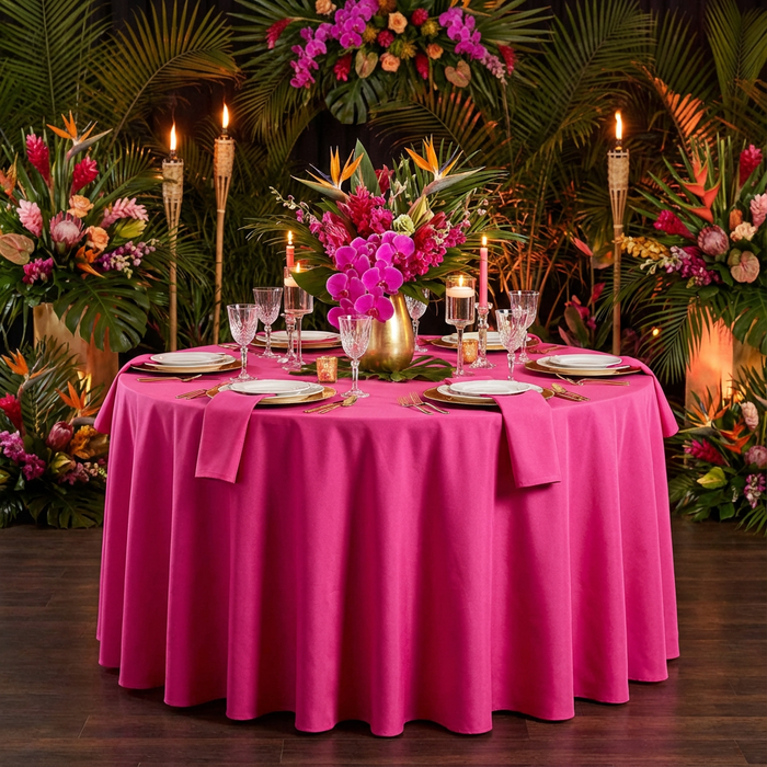 Fuchsia Premium Polyester 132" Round Tablecloth | Wedding | Event | Wholesale by CV Linens
