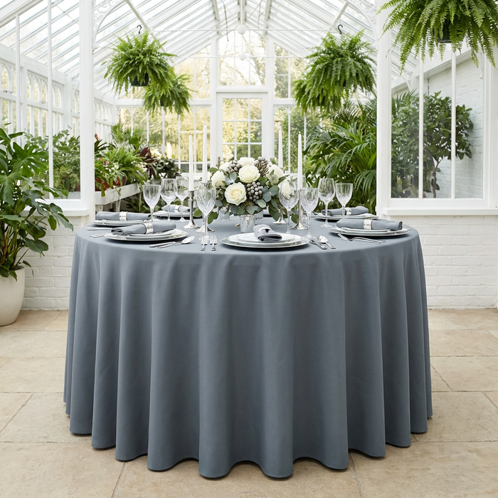 Dark Gray/Pewter Round Premium Polyester Tablecloth Size: 132 in | Wedding | Event | Wholesale by CV Linens