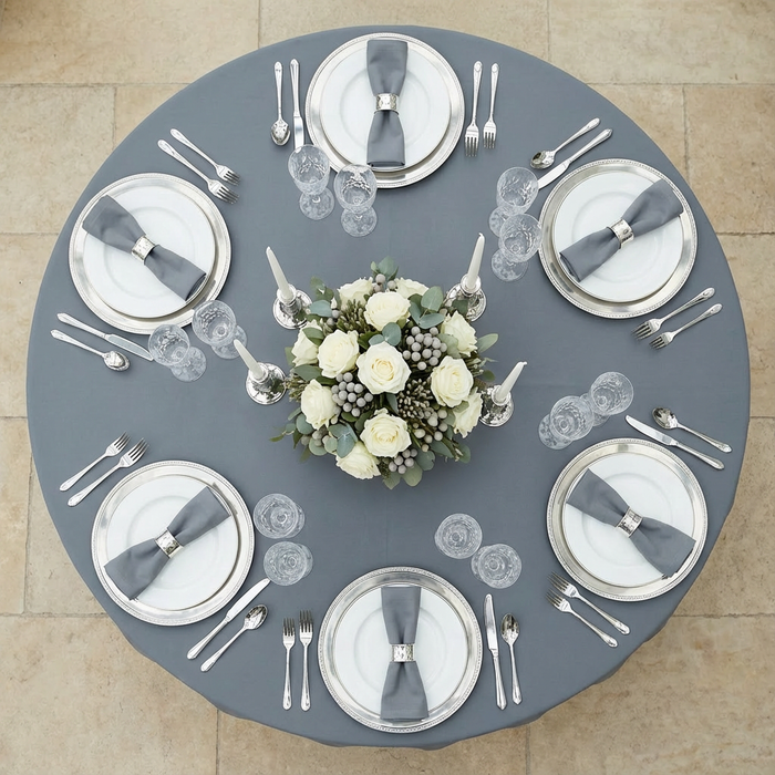 Dark Gray/Pewter Round Premium Polyester Tablecloth Size: 132 in | Wedding | Event | Wholesale by CV Linens