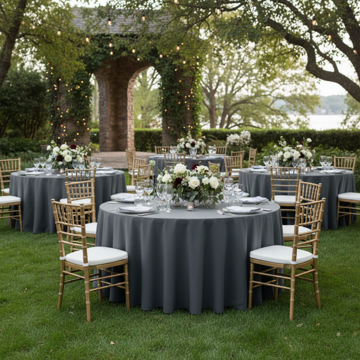 Indoor Wedding Reception – Dark Gray Pewter 132 Round Premium Polyester Tablecloth