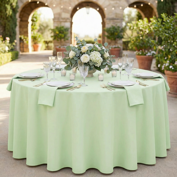 Sage Green Round Premium Polyester Tablecloth Size: 132 in | Wedding | Event | Wholesale by CV Linens