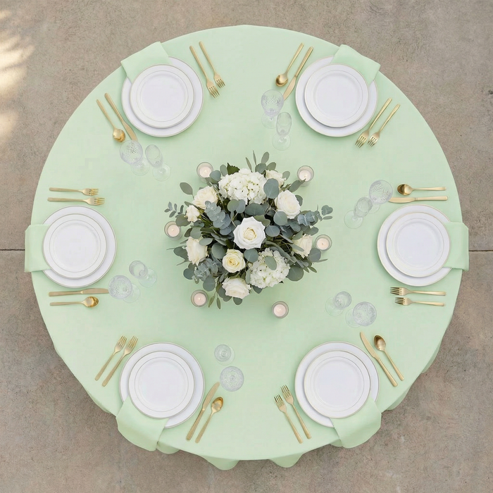 Sage Green Round Premium Polyester Tablecloth Size: 132 in | Wedding | Event | Wholesale by CV Linens