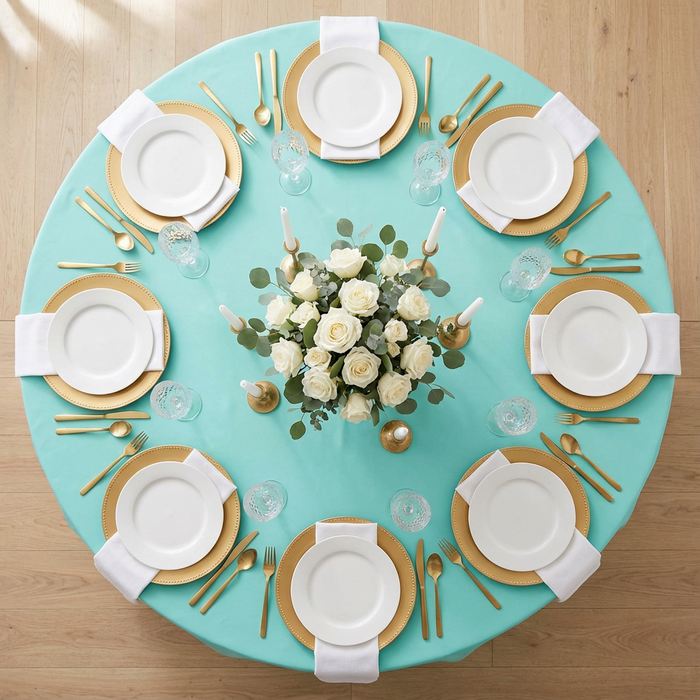 Turquoise Round Premium Polyester Tablecloth Size: 132 in | Wedding | Event | Wholesale by CV Linens