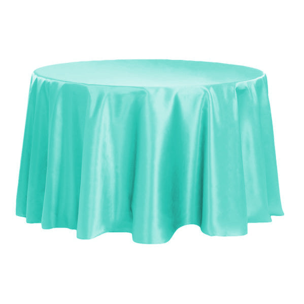 Satin 120" Round Tablecloth - Light Turquoise - CV Linens