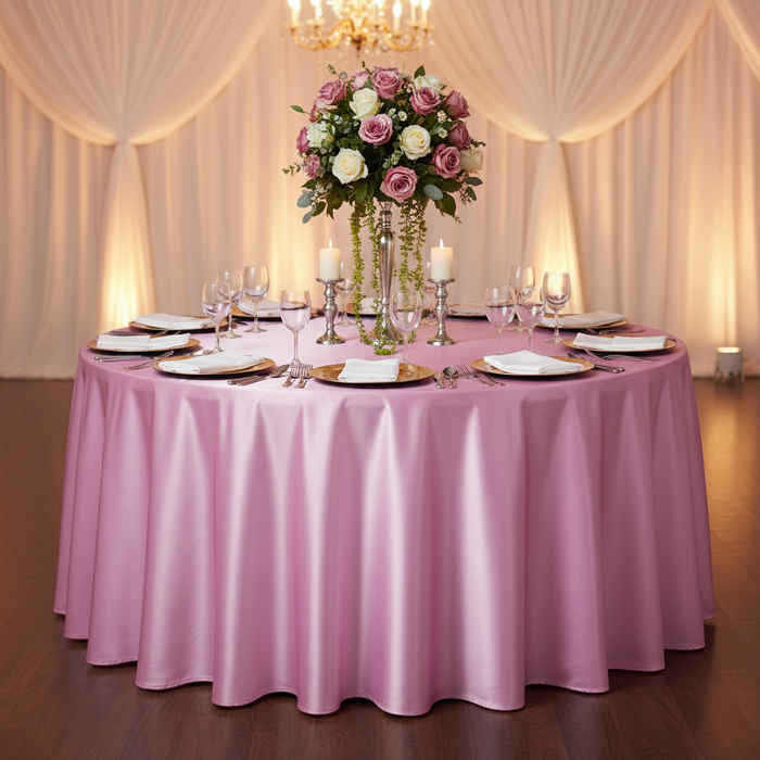 Medium Pink Satin Tablecloth - Front View