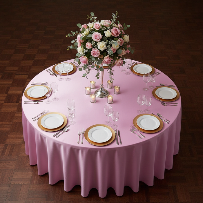 Medium Pink Satin Tablecloth - Bird's Eye View