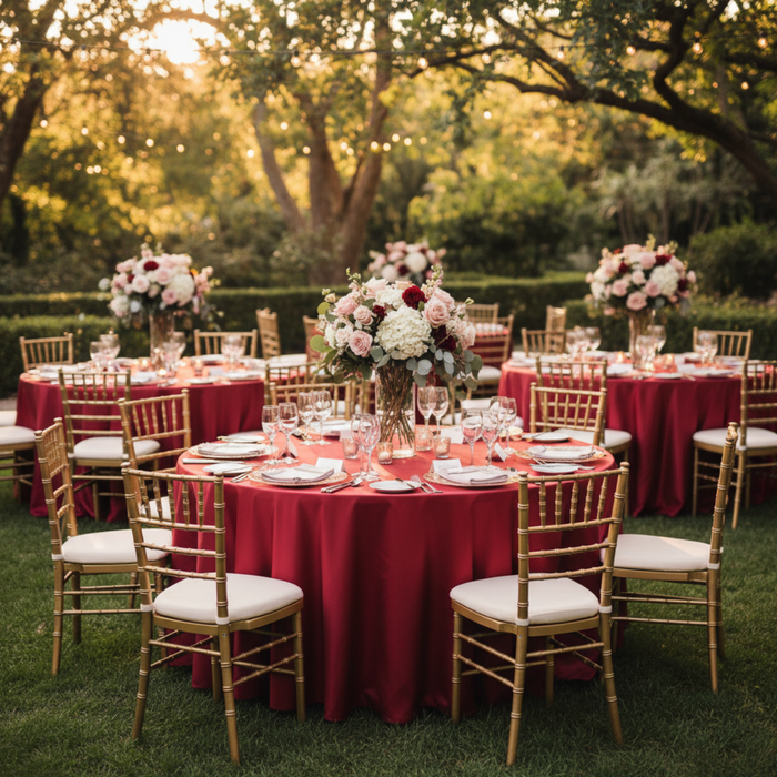 Apple Red 132 Round Satin Tablecloth – Outdoor Wedding Reception