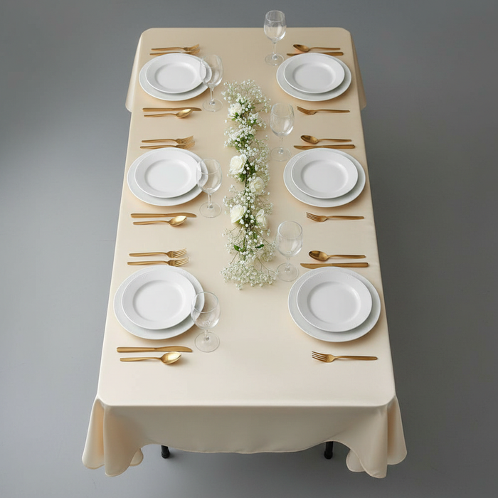 Satin Rectangular 60"x120" Tablecloth - Champagne | flower centerpiece |