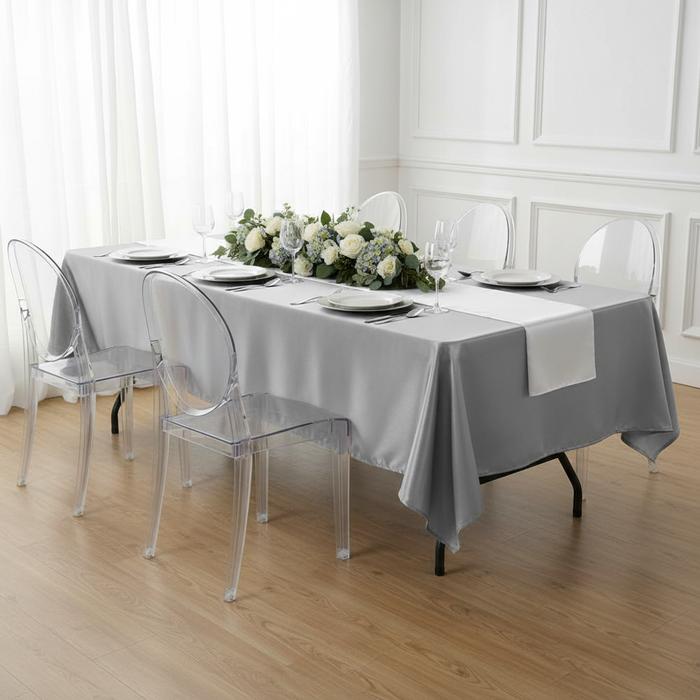 Satin Rectangular 60"x120" Tablecloth - Silver.