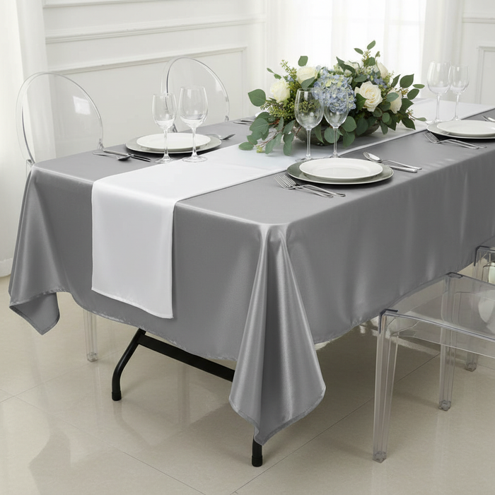 Satin Rectangular 60"x120" Tablecloth - Silver.