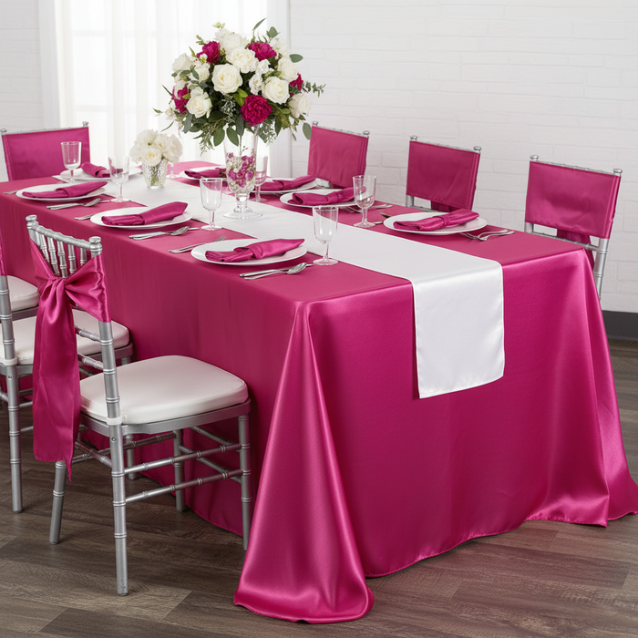 Satin Rectangular 90"x132" Tablecloth - Fuchsia.