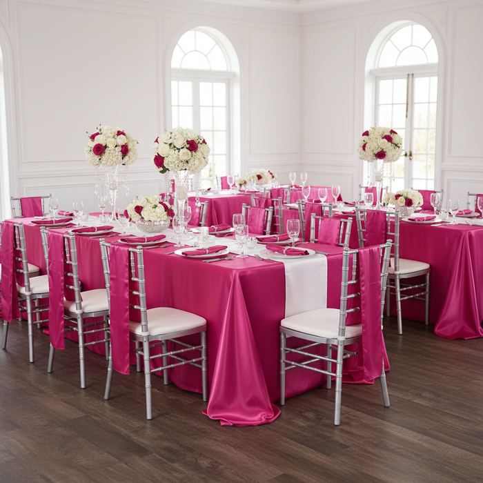 Satin Rectangular 90"x132" Tablecloth - Fuchsia.