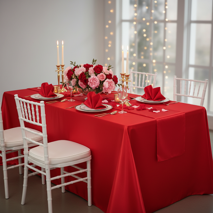 Satin Rectangular 90"x132" Tablecloth - Red.
