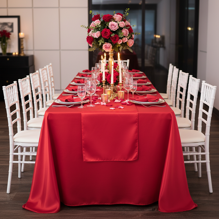 Satin Rectangular 90"x132" Tablecloth - Red.