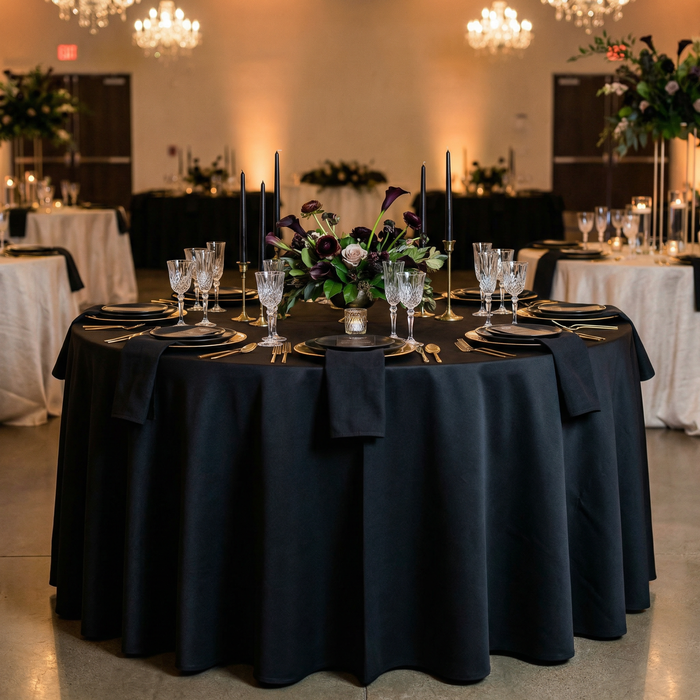 Scuba 120" Round Tablecloth - Black - CV Linens