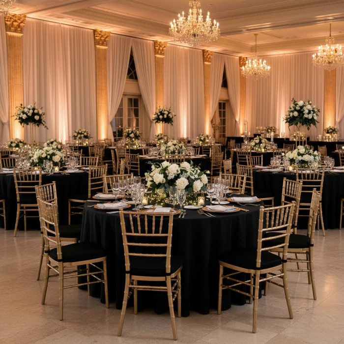 Wedding Ballroom -Black Scuba 132" Round Tablecloth