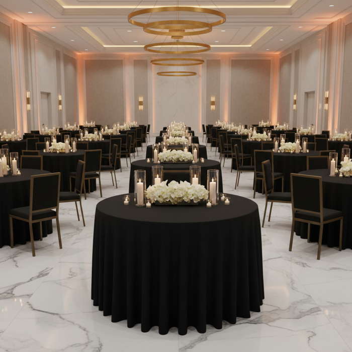 Corporate Gala Black Scuba 132" Round Tablecloth