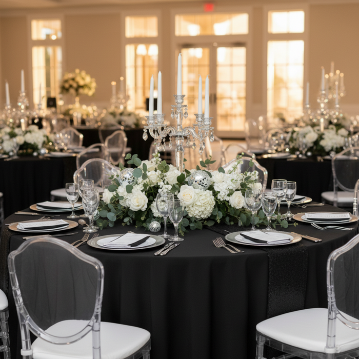 Formal Wedding Black Scuba 132" Round Tablecloth