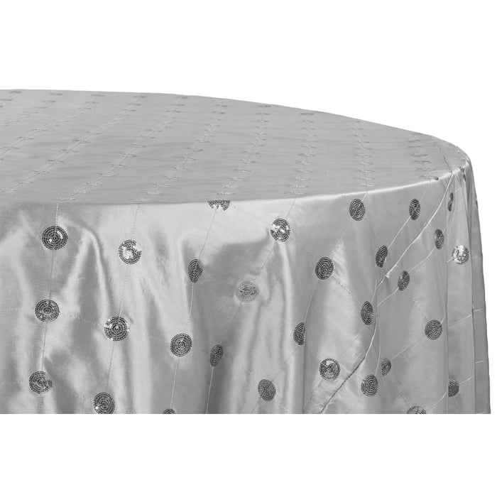 Sequin Embroidery Taffeta 120" Round Tablecloth - Silver - CV Linens