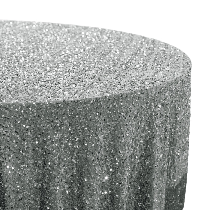 Sequin velvet round tablecloth silver close up