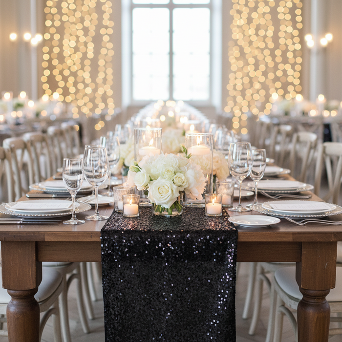 Sequin Velvet Table Runner Black - Wedding