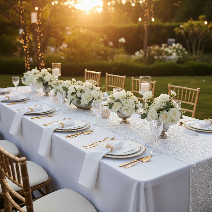 Sequin Velvet Table Runner White - Outdoor Wedding