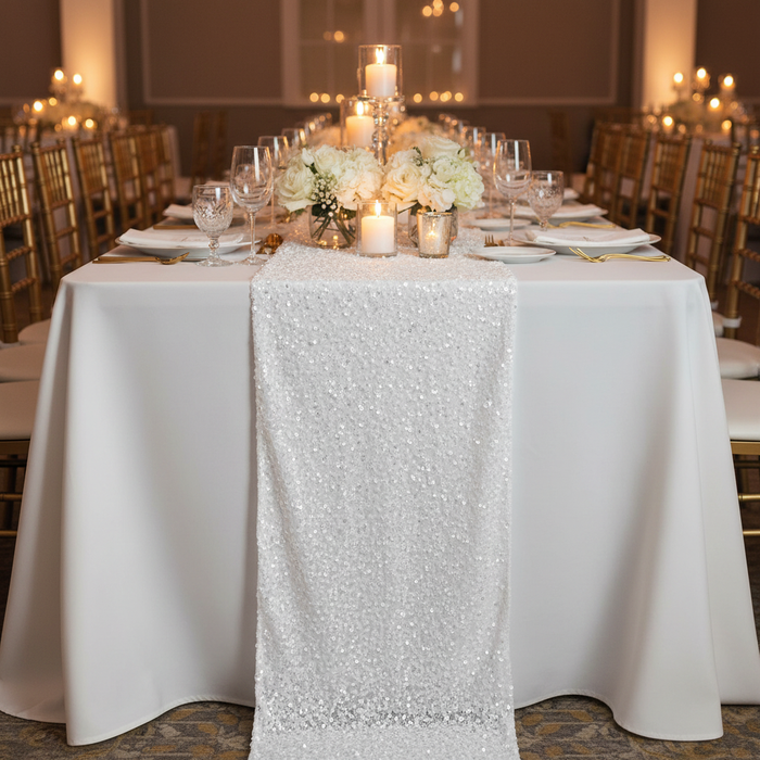 Sequin Velvet Table Runner White - Wedding