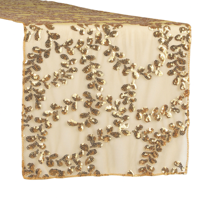Sequin Vine Table Runner - Gold - CV Linens