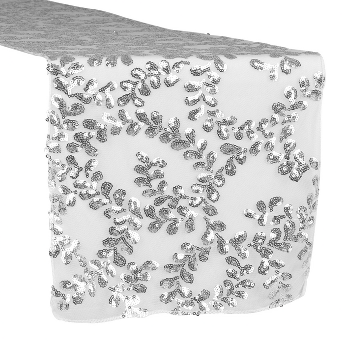 Sequin Vine Table Runner - Silver - CV Linens