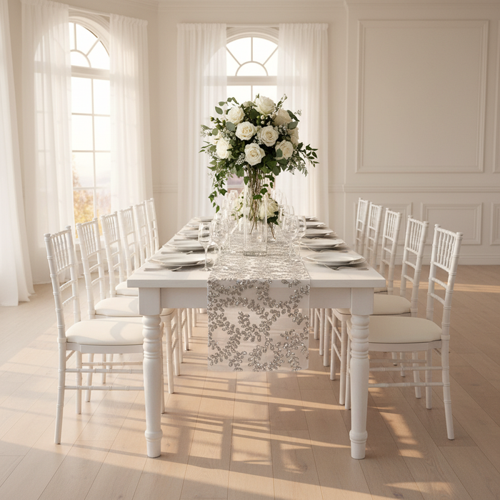 Sequin Vine Table Runner - Silver.
