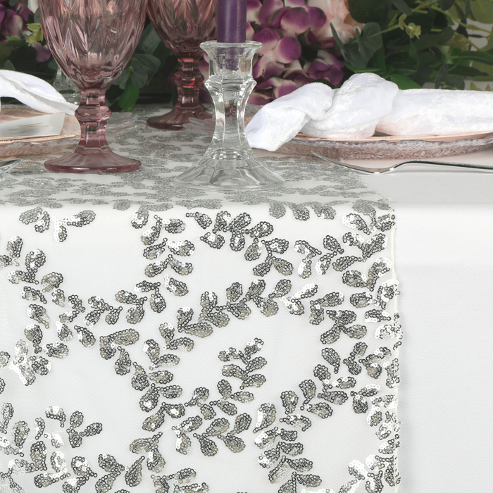 Sequin Vine Table Runner - Silver
