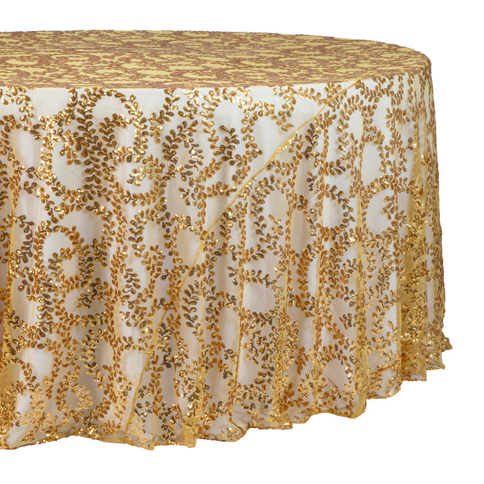 Sequin Vine Tablecloth Overlay 120" Round - Gold