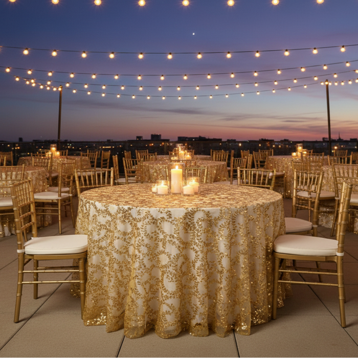 Outdoor Rooftop Gala – Gold Sequin Vine