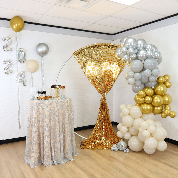 Sequin Vine Tablecloth Overlay 120" Round - Silver