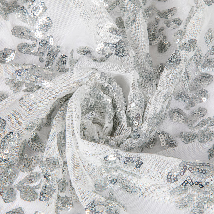 Sequin Vine Tablecloth Overlay 90"x156" Rectangle - Silver