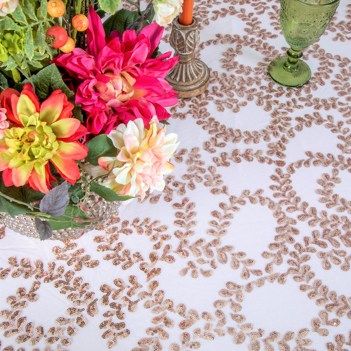 Sequin Vine Tablecloth Overlays 120" Round - Blush/Rose Gold