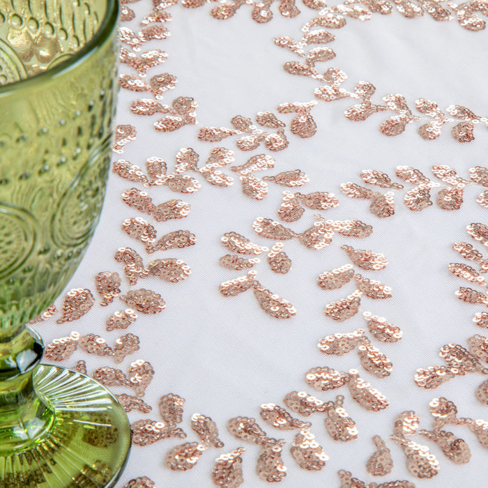Sequin Vine Tablecloth Overlays 120" Round - Blush/Rose Gold