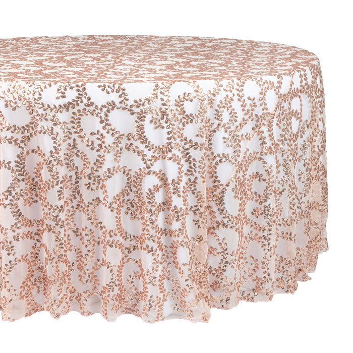 Sequin Vine Tablecloth Overlays 120" Round - Blush/Rose Gold