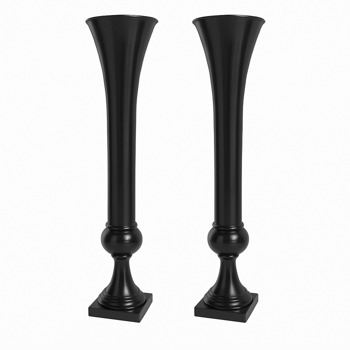 Set of 2 Metal Trumpet Centerpiece Vases - Black - CV Linens
