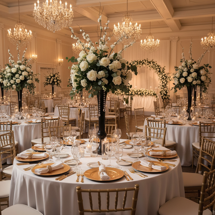 wedding reception with Set of 2 Metal Trumpet Centerpiece Vases - Black