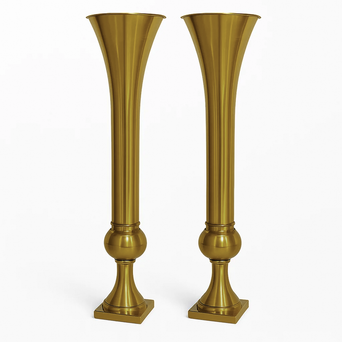 Set of 2 Metal Trumpet Centerpiece Vases Gold - CV Linens