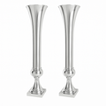 Set of 2 Metal Trumpet Centerpiece Vases - Silver