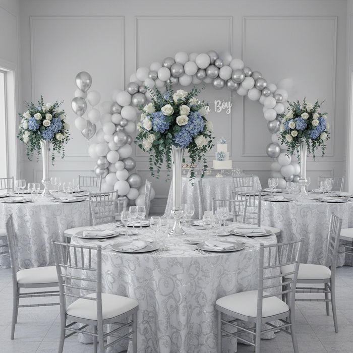 baby boy shower with Set of 2 Metal Trumpet Centerpiece Vases - Silver