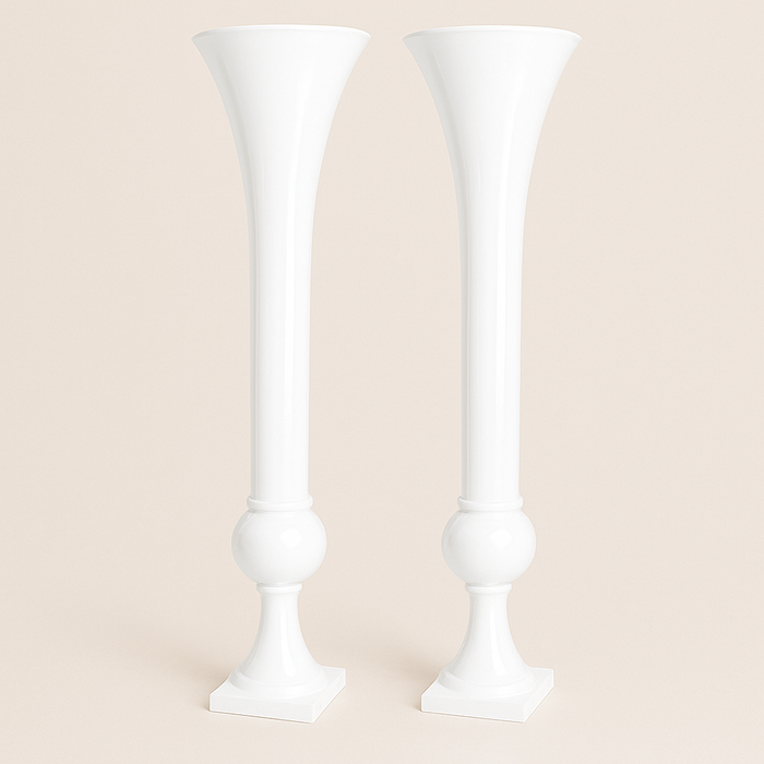 Set of 2 Metal Trumpet Centerpiece Vases - White - CV Linens